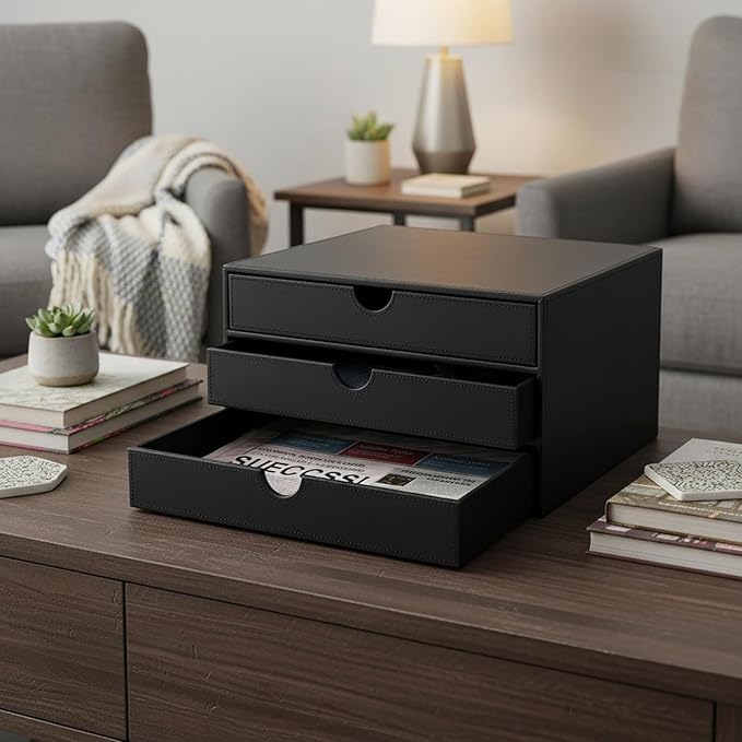 UnionBasic Document Organizer, 3-Drawer File Cabinet Document Storage Box, Office Desktop Filing Organizer, Black