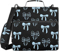 Bow Knot Blue Black Zipper Binder with Shoulder Strap Bag 3 Ring Binder Organizer Large Capacity Multiple Compartments for School Office