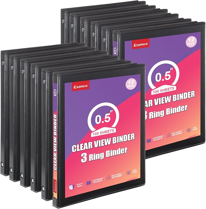 Customizable Round Ring Binder, 0.5 Inch 3 Ring Binder, Minimalist PVC-Free Binder with Clear View Cover, Lay-Flat Design for Lightweight Daily Organization at Home, School & Office