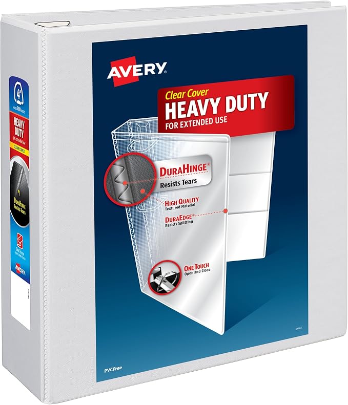 Avery Heavy-Duty 3 Ring Binder, 4" EZD Rings, 1 White Binder