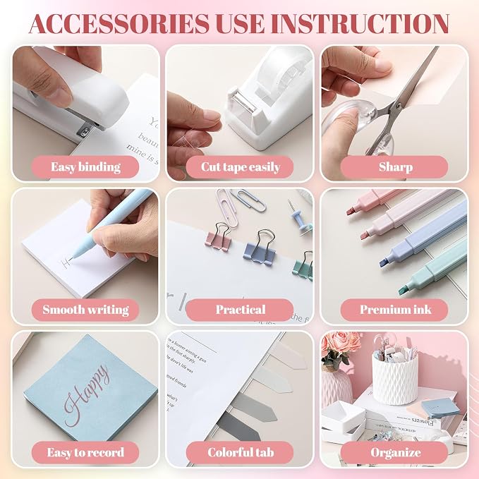 Kosiz 27 Pcs Black and White Desk Accessories Gift for Aesthetic Desk Organizer White Office Supplies Pen Holder Sticky Notes Stapler Binder/paper Clips Scissor Staple for Back to School(Fashion)