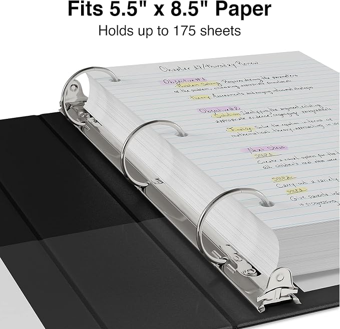 Staples Mini View Binder, 1" Round Ring, Black, 5.5" x 8.5" Compact 3‑Ring Binder for Notes, Planners & Small Documents