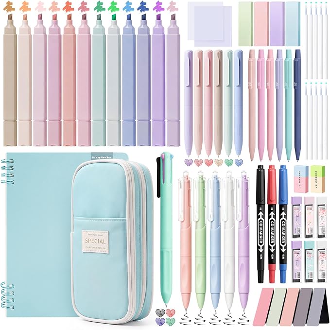 63PCS Aesthetic School Supplies with Cute Pencil Case,Stationary Set