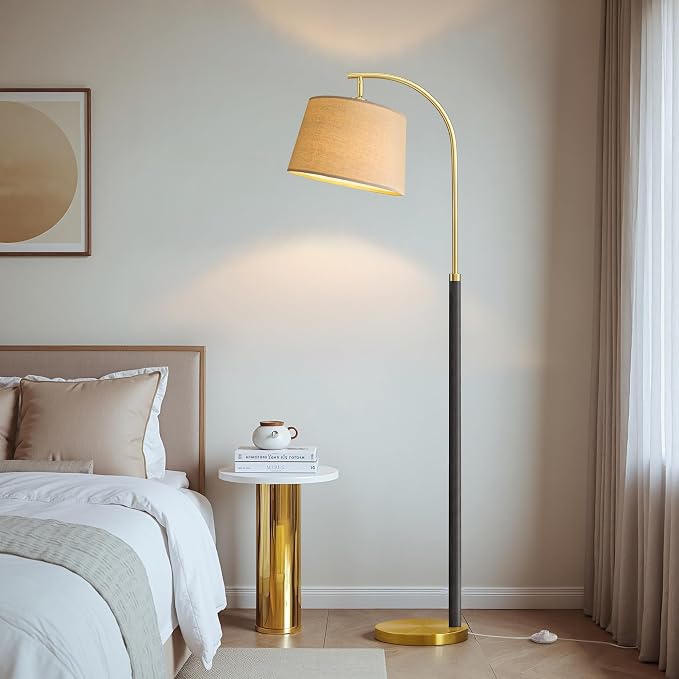 G-SAFAVA Real Wood Floor Lamps for Living Room Bedroom, 62.5" Mid Century Modern Lamp Gold Standing Tall Arc Lamps with Foot Switch, Floor Lamps for Nursery Office Decor Corner Reading Room Light