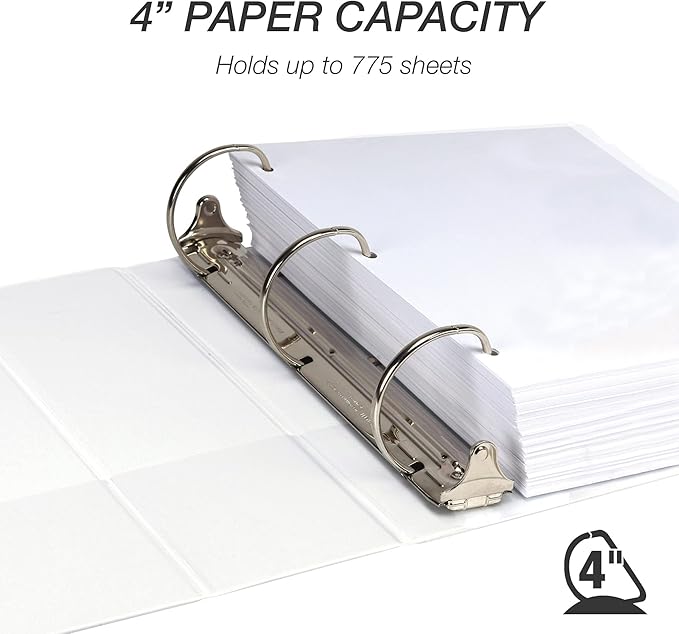 Samsill Durable 4 inch 3 Ring Binder, D Ring Binder, 100% Recycled Chipboard, White, 2 Pack