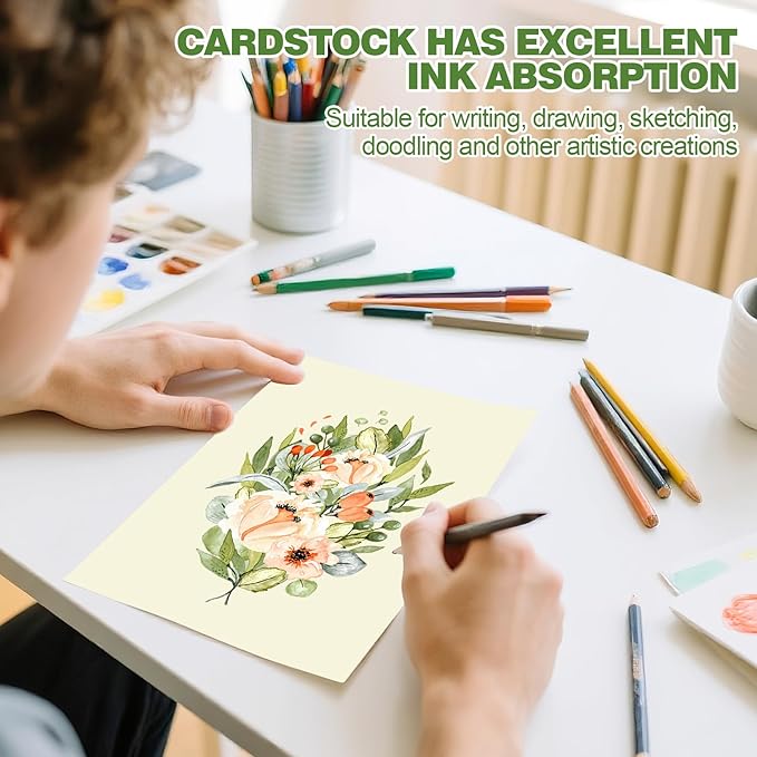 TUXIYA 300 Sheets Cream Cardstock Paper,8.5" X 11" Card Stock 180 GSM/65 LB | Cardstock Printer Paper Construction Paper Cream Card Stock for Art, Invitations, DIY Cards, Watercolor & Craft Projects