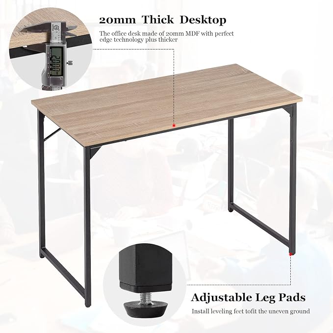 PayLessHere | 39 Inch Computer Desk | Nature | Sturdy Office Desk | Metal Frame, Adjustable Feet | Water-Resistant, Scratchproof Surface | Writing Table for Home Office or Study | Pack of 1