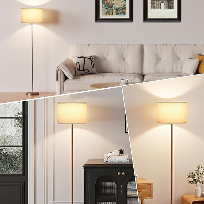 60'' Modern Floor Lamp with Shade, Tall Lamps for Living Room, Bedroom, Office, Dining Room, Beige Shade with Brown Pole(Without Bulb)