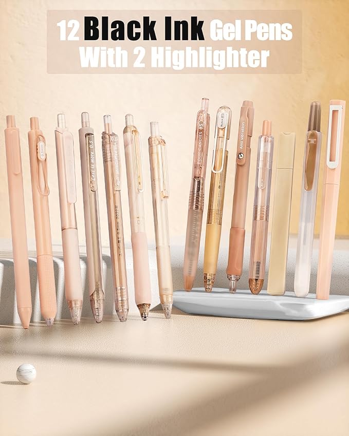 Four Candies 39 PCS Aesthetic School Supplies + 12PCS Black Ink Pens with 2 Highlighter for School