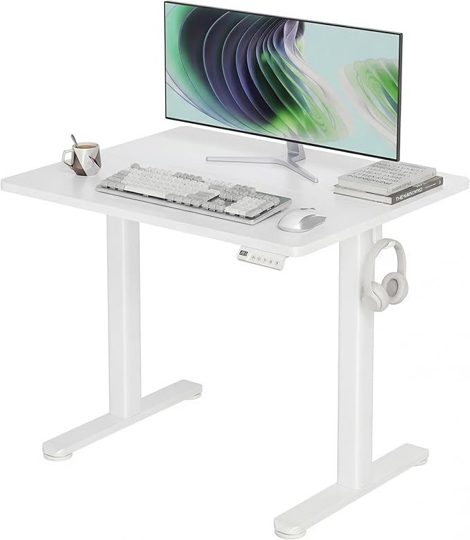 Claiks Electric Height Adjustable Standing Desk, 32x19 Inch, White | Smooth Height Adjustment, 3 Memory Presets, Cable management hub & hook, Stable Steel Frame, 156 lbs Capacity, Easy Assembly
