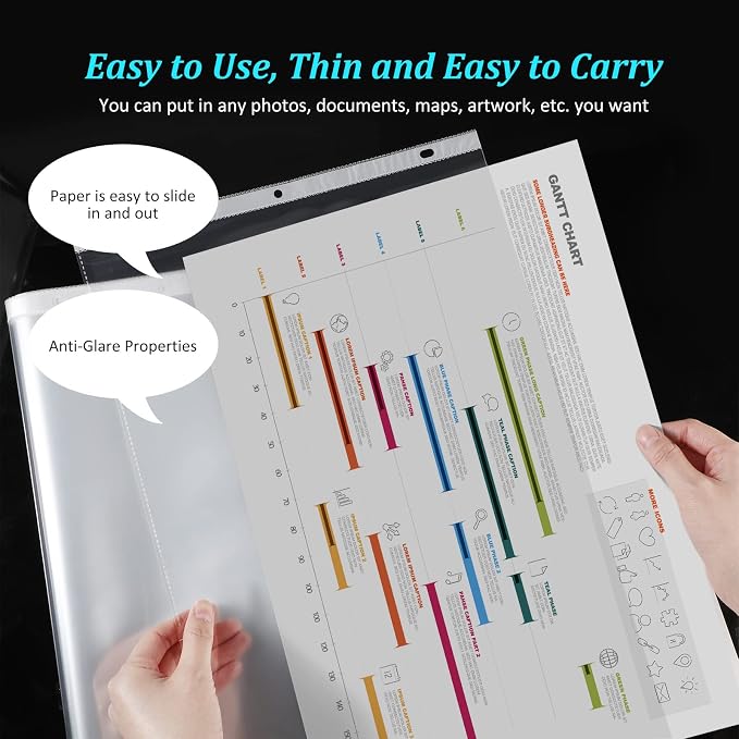 Glenmal 200 Pack Sheet Protectors 11 x 17 Inch 3 Hole Clear Heavy Duty Page Protectors for 3 Ring Binder, Plastic Sleeves for Binders