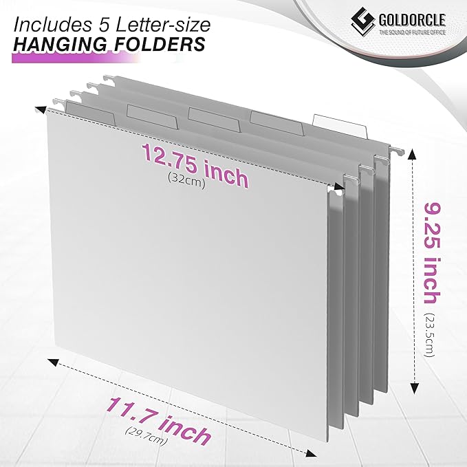 Letter-Size Hanging File Organizer (Purple, with 5 Grey Folders) | File Holder Filing Box for Desk, Metal Mesh Desk File Folder Storage for Office(No Assembly Required)
