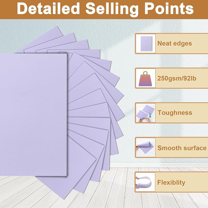 Silunkia 120 Sheets Light Purple Cardstock 8.5 x 11 Certificate Paper 92lb | Heavyweight Card stock Lavender Paper for DIY Card Making, Greeting Cards, Wedding Invitations, Party