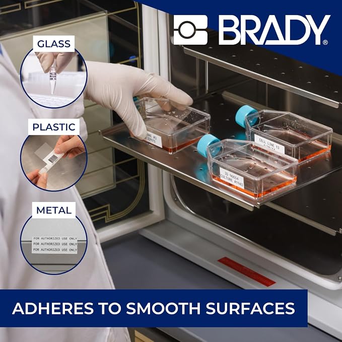 Brady Authentic (M5-118-492) FreezerBondz™ Ultra-Thin Cryogenic Polyester LBL .375 x 1 x .375Dia Black on White, 240 Labels. for use with the BMP51 and M511 Label Printers