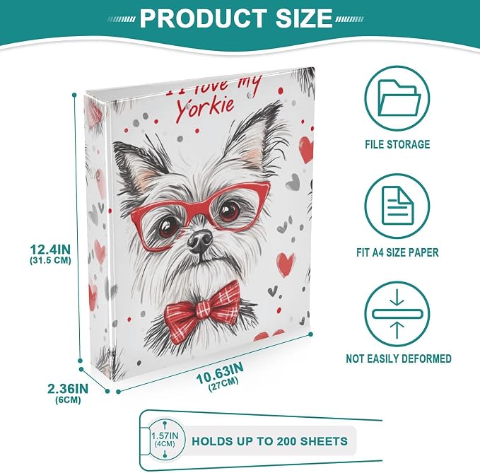 Pets Yorkie Dog Decorative 3 Ring Binder 1.5 Inch Large View Binders with Pockets Holds 200 Sheets File Organizer for Office College School, 2 Pack