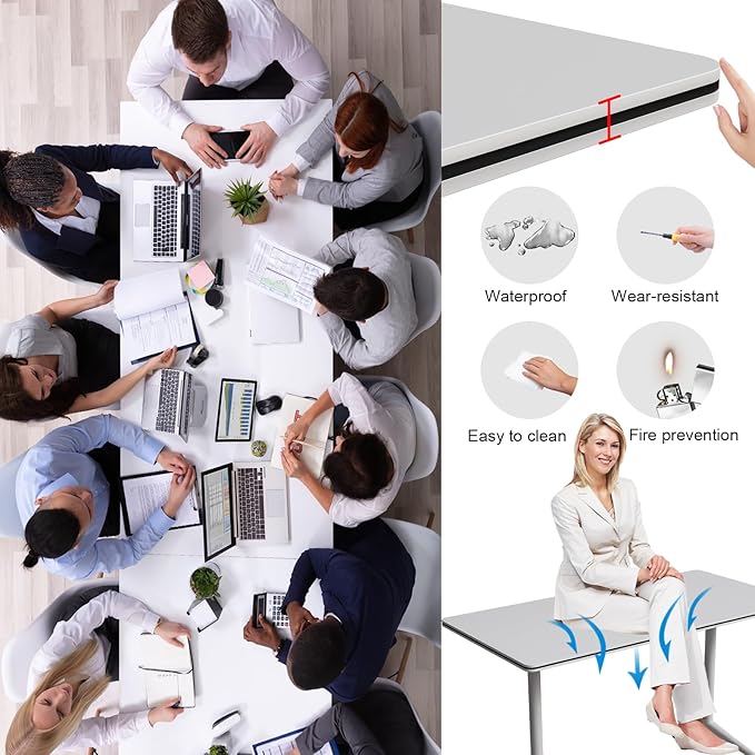 Conference Table Flip Top Mobile Conference Room Tables,Folding Conference Table with Wheels,Large Meeting Training Seminar Table Saving Space for Office Classroom (12, White, 55.1'')