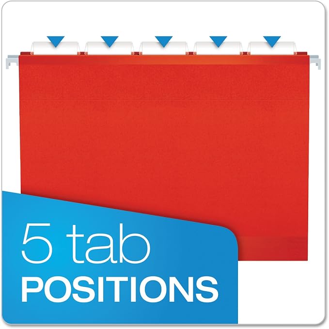 Pendaflex Reinforced Hanging File Folders, Letter Size, Assorted, 1/5 Cut, 25/BX (4152 1/5 ASST)