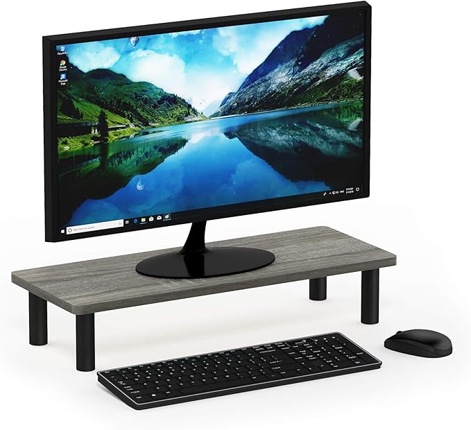 Furinno TURN-N-TUBE Monitor Stand Riser, 23.6" Wide Rectangle Monitor Riser, Laptop Stand for Desk, Office Desktop Accessories Organizers, Toolless Assembly, For Study Room, Dorm, French Oak