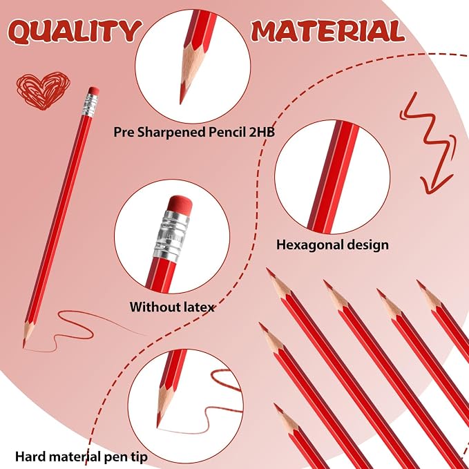 60 PCS Red Pencils Bulk Erasable Colored Pencils with Eraser Pre-Sharpened 2 HB for Checking, Grading, Tests & Office/School Supplies (Red)