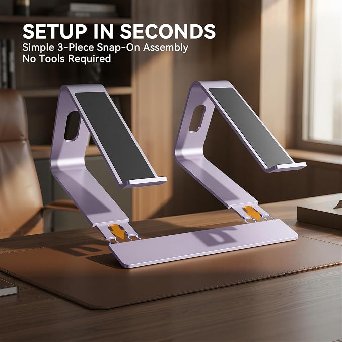 SOUNDANCE Laptop Stand, Aluminum Computer Riser, Ergonomic Laptops Elevator for Desk, Metal Holder Compatible with 10 to 15.6 Inches Notebook Computer, Purple