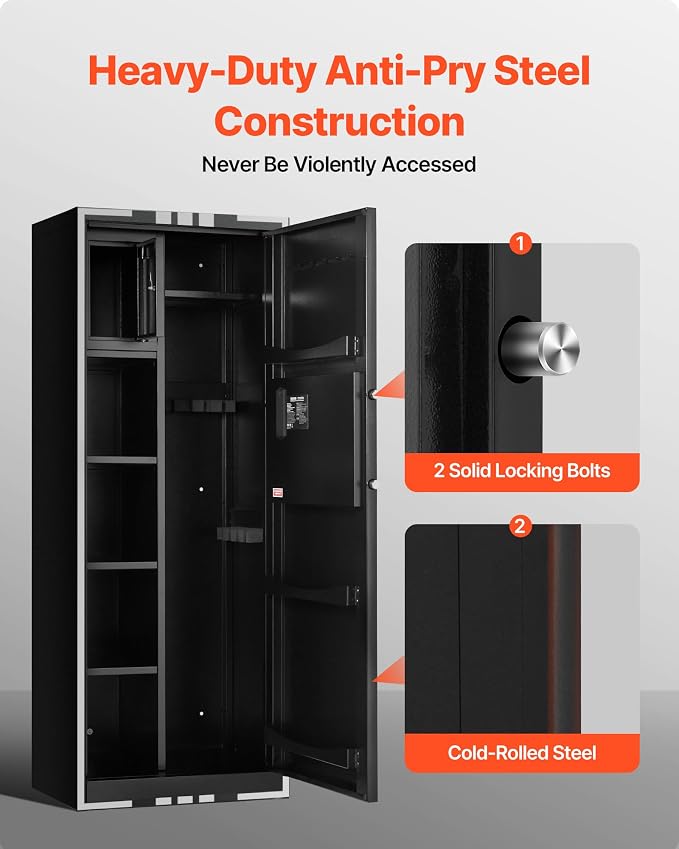 VEVOR 4 Gun Safe, Long Gun Cabinet for Rifles and Pistols, Quick Access Rifle Safe with 3 Ammo Slots and 2 Adjustable Racks, Large Digital Cabinet with Key and Password Lock(Assembly Required)