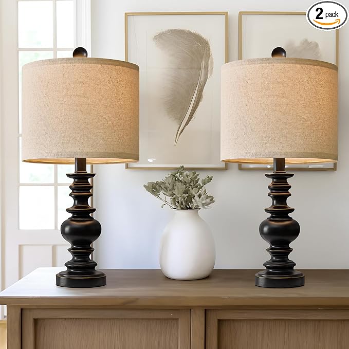 BOBOMOMO 20" Table Lamp Set of 2 for Bedroom Living Room Vintage Rustic Traditional Nightstand Bedside Lamps（Suitable for Decorating Small Areas）