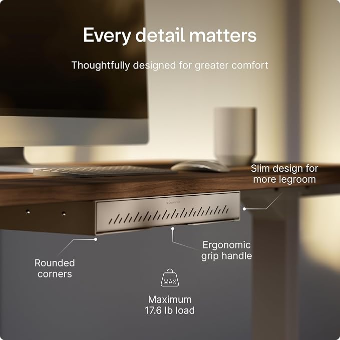 Desktronic Under Desk Drawer — Hidden Under-Desk Storage Organizer, Easy Install, Large Capacity Metal Sliding Drawer for Home Office, Standing Desk & Workstation (Grey)