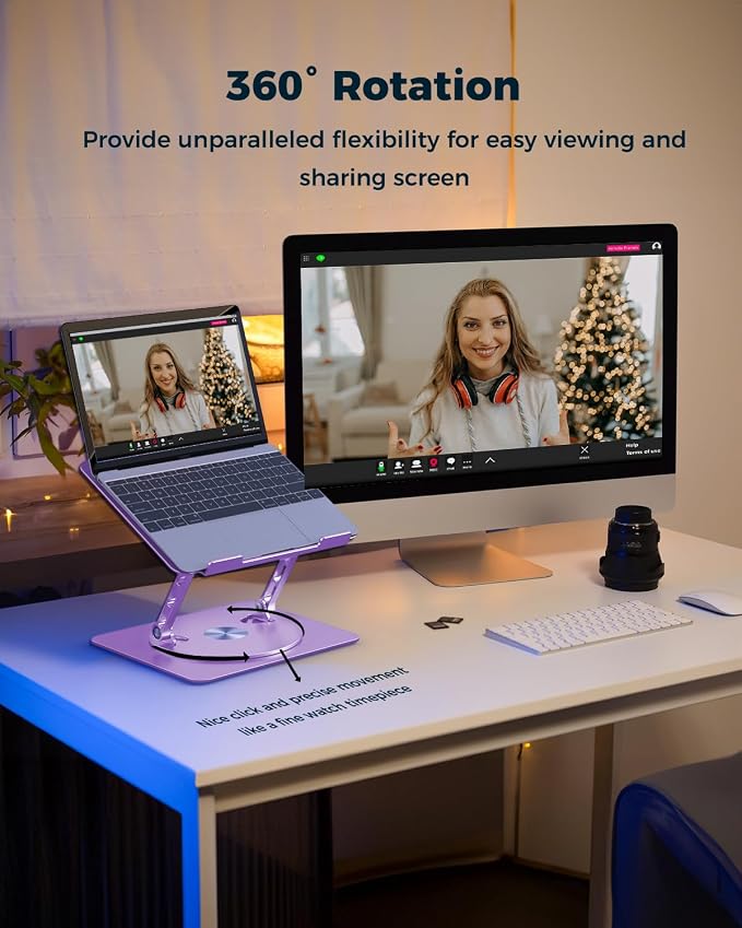 Aoviho 360° Rotating Laptop Stand for Desk | Adjustable, Foldable, Portable Aluminum Ergonomic Riser | Compatible with MacBook, Dell, HP & All Laptops 10-16 inch | Purple
