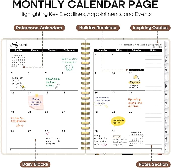 Academic Planner 2026-2027, Jul 2026-Jun 2027 Monthly & Weekly Planner
