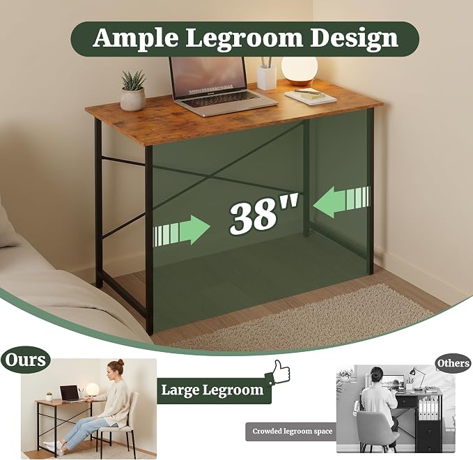 40 Inch Computer Desk, Writing Desk for Home Office Bedroom Study Room | 265 lb Capacity, Reinforced X-Frame, Waterproof MDF Top, Scratch-Resistant Surface, Easy Assembly, Brown
