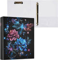 3 Ring Binder, Colorful Dragonflies Red Roses File Folder Holds 200 Sheets File Storage for Women Men School Office Supplie