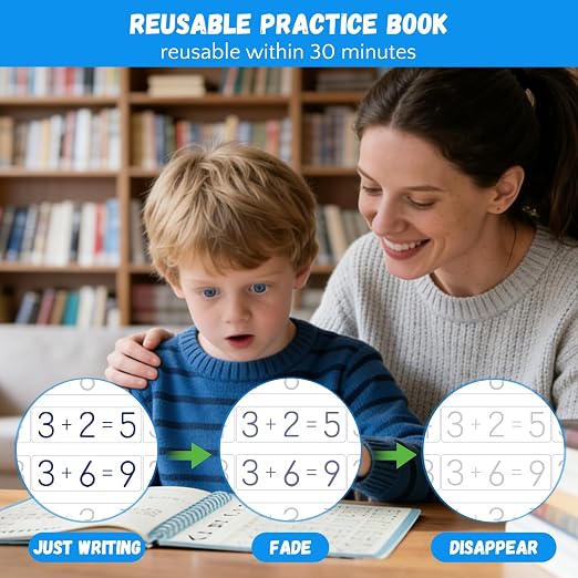 Magic Grooved Writing Practice for Ages 3-8, Grooved Handwriting Practice for Kids, Reusable Handwriting Book, Preschool Learning Activitys for Tracing Letters & Numbers, Gifts for 3 Year Old Boy