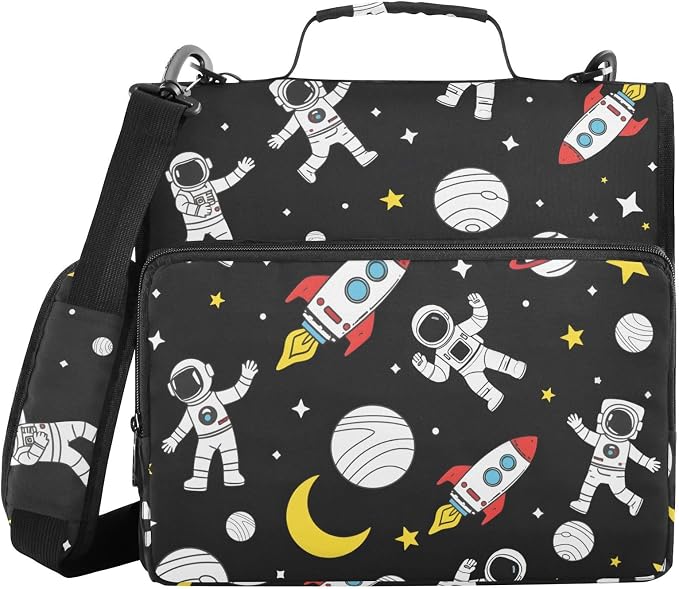 Astronaut Rocket Planet Stars 3 Ring Binder Bag 1.5 inch Binder Organizer with Zipper Shoulder Strap 500 Sheet Documents Storage for School Office