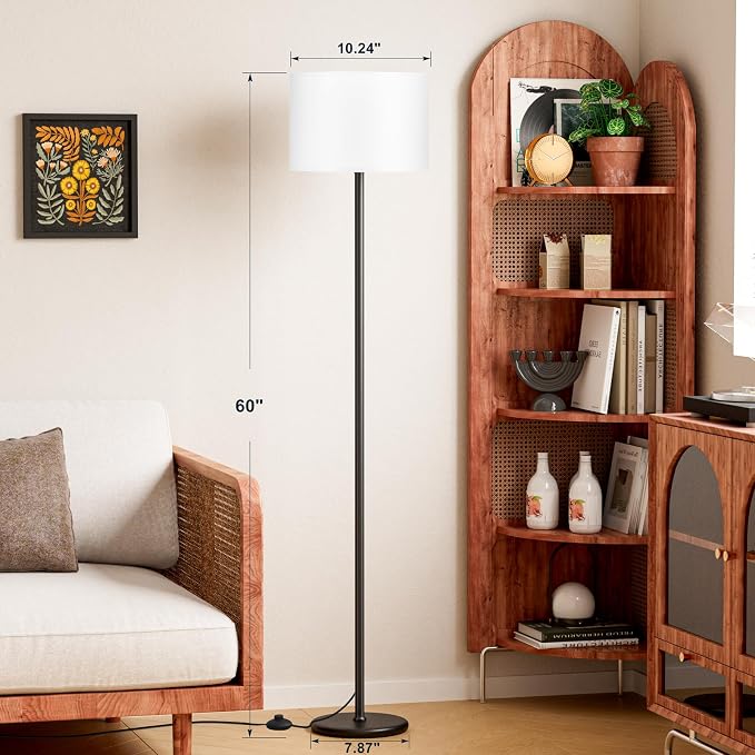 Floor Lamp for Living Room with Smart Light Bulb, RGB + Stepless Dimmable Colors Temperature & Brightness(White Shade & Black Pole)