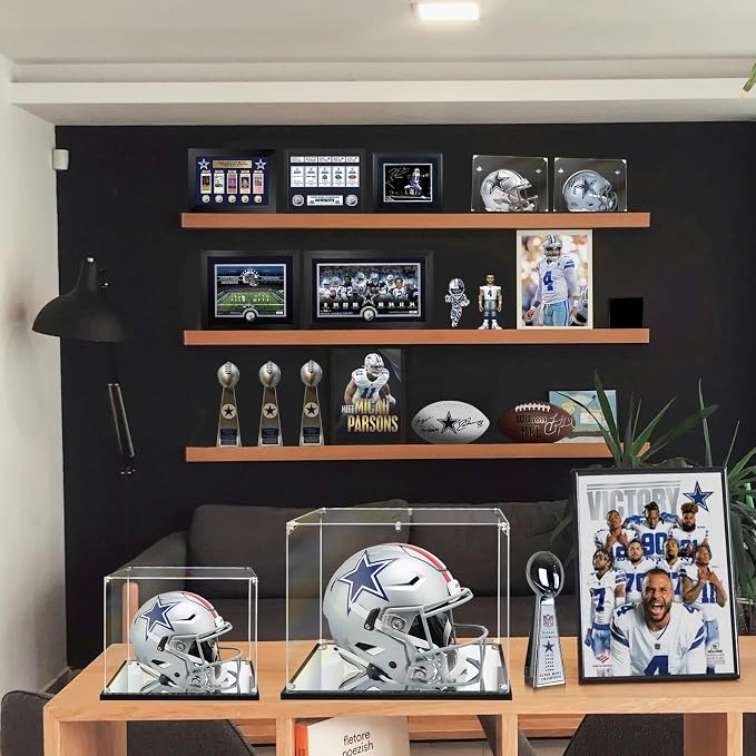 KOLIPI Mini Football Helmet Display Case, Acrylic Box 8.3x6.3x7.1 in | NFL Helmet Display Case for Mini Helmets, Mirror Base, Dustproof Protection, Stable and Stackable, Assembly Required