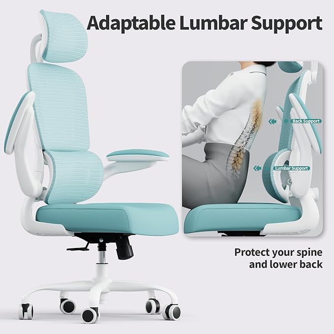 TRALT Office Chair Ergonomic Desk Chair - Gaming Chair with Lumbar Support | 330 LBS Home Office Desk Chairs with Headrest, Reading Chair with Flip-up Armrests, Comfortable Computer Chairs (1, Blue)