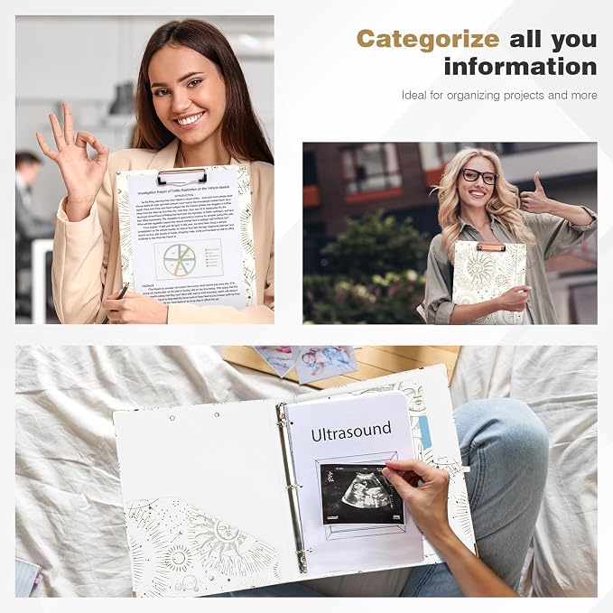 Ospelelf 3 Ring Binder, 1 Inch, Cute Letter Size (11" x 8.5") with 5 Tab Dividers, File Folder Labels and Low Profile Clipboards, Tarot Cards Binder for School and Office Supplies