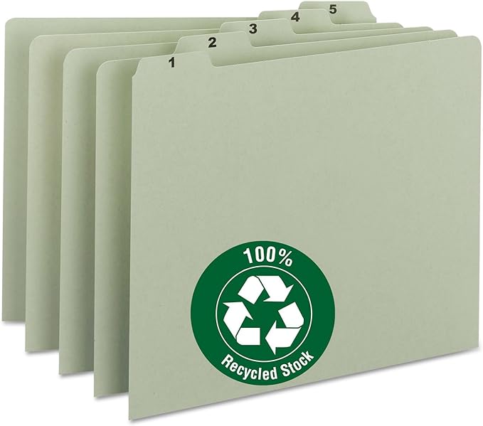 Smead Pressboard Guides, 1/5-Cut Tab, Daily (1-31), Letter Size, Gray/Green, Set of 31 (50369)