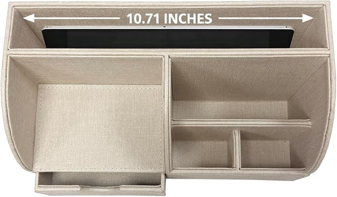 UnionBasic Desk Organizer - Multifunctional Leather Desktop Pen Holder Storage Box - Business Card/Pen/Pencil/Mobile Phone/Stationery Holder, Beige