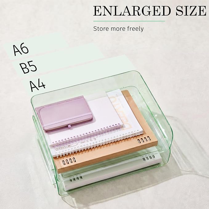 Harloon 4 Tier Clear Sage Green Acrylic Paper Organizer Letter Tray, Aesthetic Stackable Desk File Organizer Paper Holder Office Tray for A4, Modern Office Classroom Home File Pad Books Notes