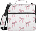 Aslsiy Zipper Binder Bag for Girls Boys Pink Bows Cute Hearts 1.5 inch 3-Ring Binder Organizer White with Shoulder Strap for School Office Supplies