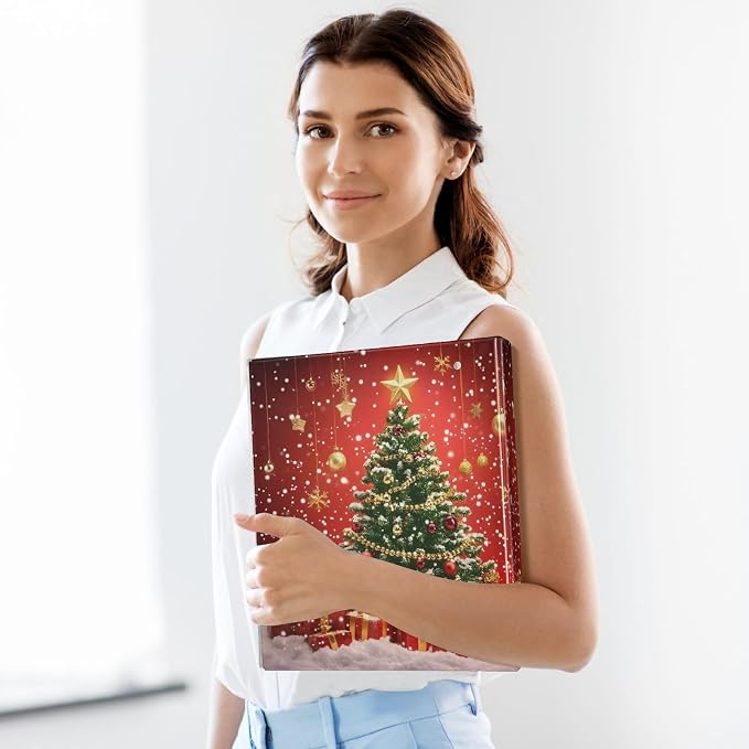 Christmas Tree Gift Box 3 Ring Binder with 2 Interior Pockets 1.5 inch Binders 3 Ring Heavy Duty Fit 8.5" x 11" Letter Size for Office School, 2 Pack