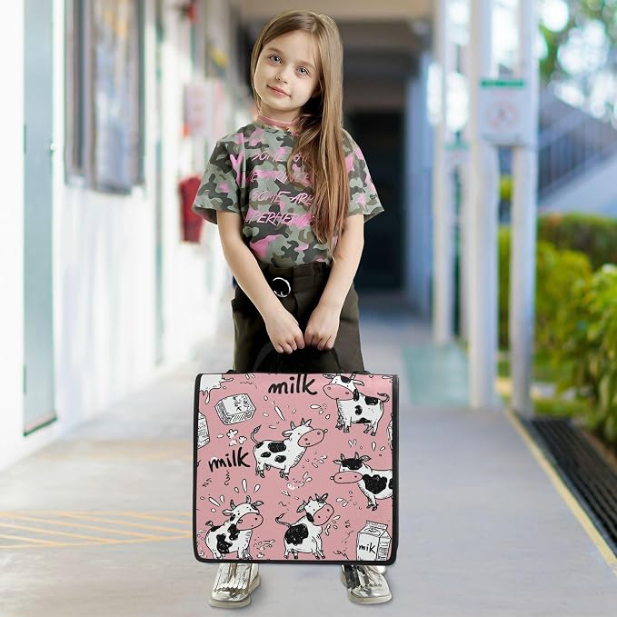 ATTX Cute Cartoon Cows Zipper Binder with Adjustable Padded Strap - 3 Ring 500 Sheet Capacity Binder Bag with Multi-Pocket Organizer, Fits 12 Inch Laptop