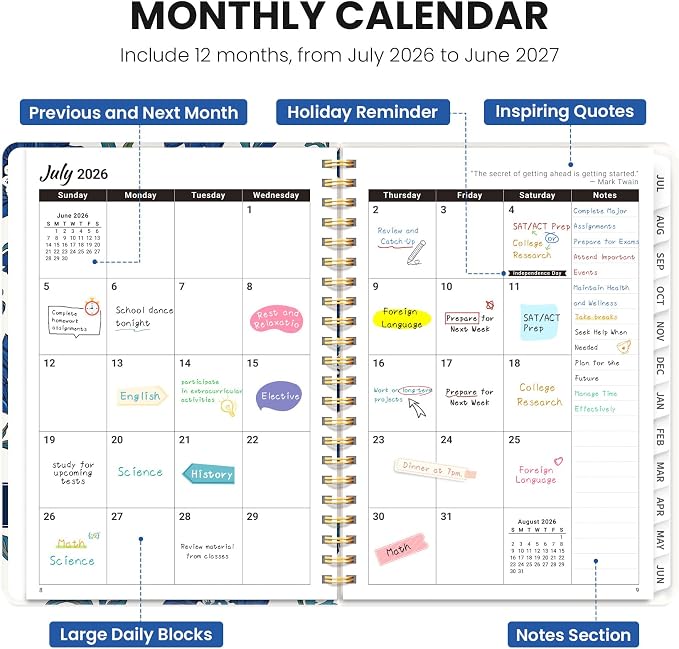 Planner 2026-2027, Academic Year Monthly & Weekly Planner Caledndar, July 2026 - June 2027, Hardcover Large Planning Agenda Book with Tabs for School Office Supplies, 8.5" x 11" - Cobalt Florals