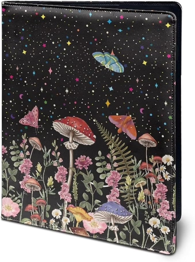 Dreaweet Mushroom Print Padfolio Clipboard Folder Leather Portfolio Organizer Binder for Women,Cute Business Organizer Suitable for Interviews,Resumes,and Conference Documents