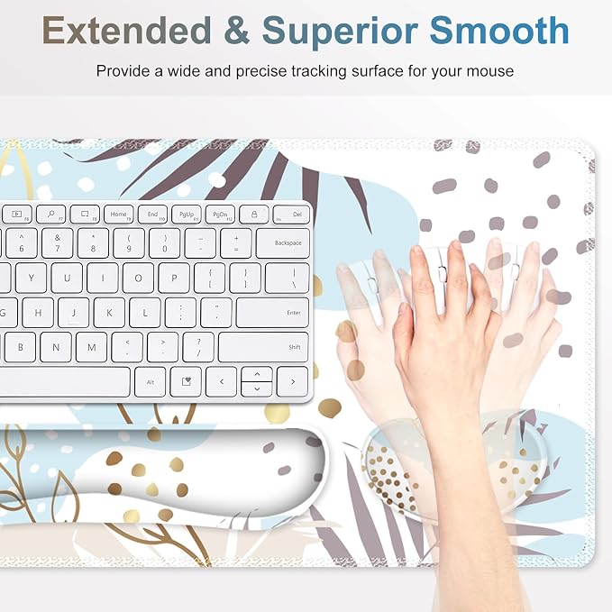 Large Gaming Mouse Pad Set, 4 in1 Ergonomics Keyboard Desk Mat with Memory Foam Wrist Rest, Computer Extended Game Mousepad, Non-Slip Desk Pad Matt Easy Typing Pain Relief I Art Modern Blue