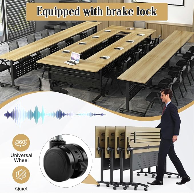 Conference Table,55.1''Folding Conference Room Table for 4-12 People,Mobile Flip Top MeetingTraining Table with Different Coulor and Styles for Offices, Classrooms,Meeting Room (8, E)