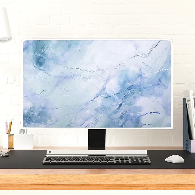 Baocicco Fashion Haze Blue Marble Screen TV Cover 32 Inch Full Body Cover for TVs Display Screen Panel Case Television Sleeve Compatible with iMac LED LCD OLED TVs Desktop and TV