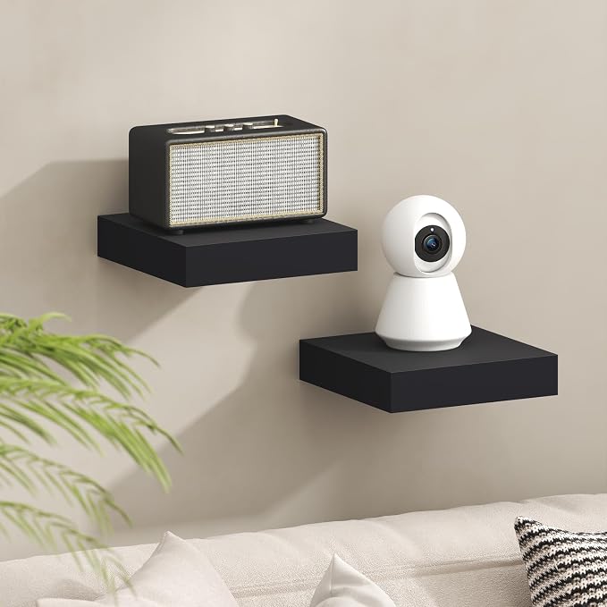Furinno Tanna Floating Shelves for Wall, 9 x 9 Wall Shelf, Single Set Wall Mounted Floating Shelf with Invisible Bracket, 2-Inch Thick, for Bathroom, Living Room, Bedroom, Home Office, Americano