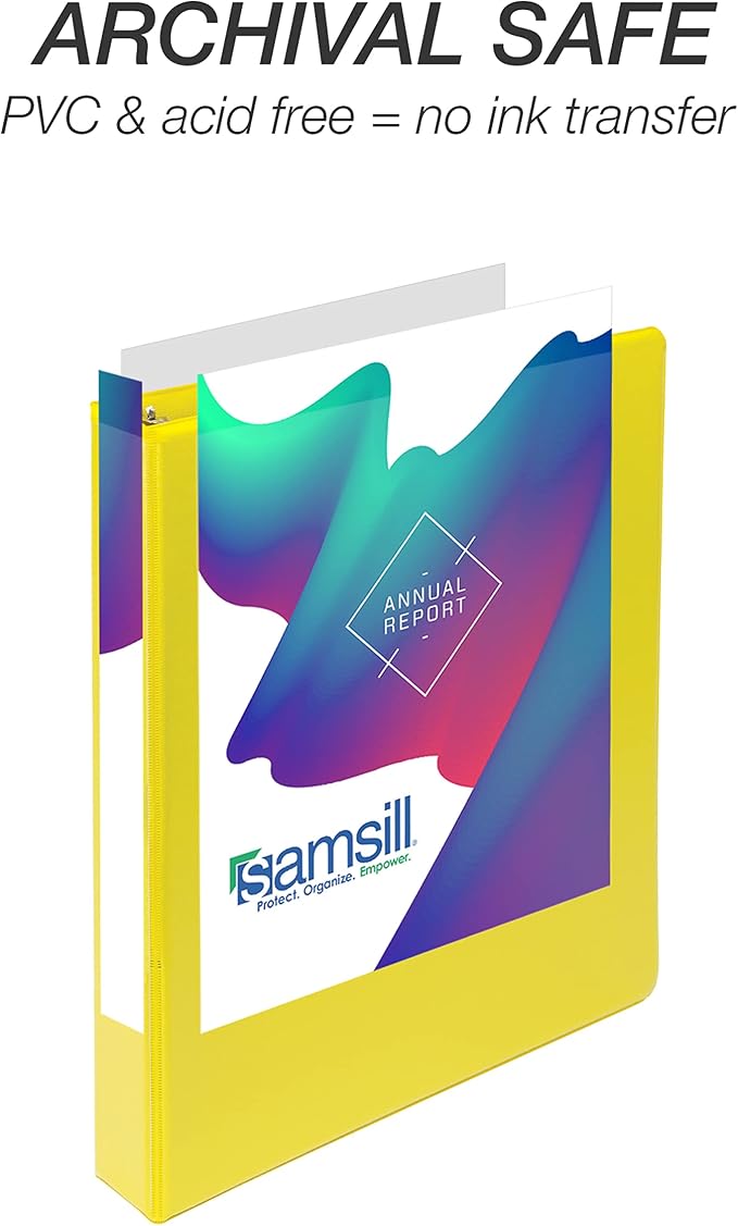 Samsill Durable 1 inch 3 Ring Binder, D Ring Binder, 100% Recycled Chipboard, Yellow